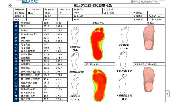 完美官网首页入口鞋业-三维脚型扫描测量报告
